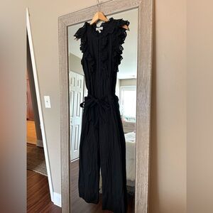 Apiece Apart Women’s Eyelet Ruffle Sleeve Black Jumpsuit Cotton Size 6 Medium